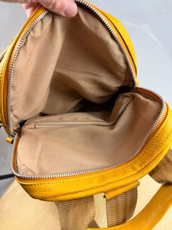 Mustard Yellow Leather Mini Backpack Convertible Crossbody Bag - Picture 9 of 9